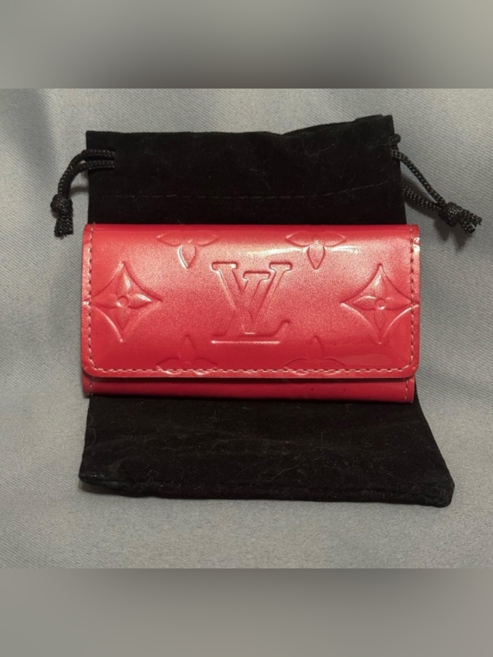 Louis Vuitton Red Embossed Monogram Leather Key & Card Holder
